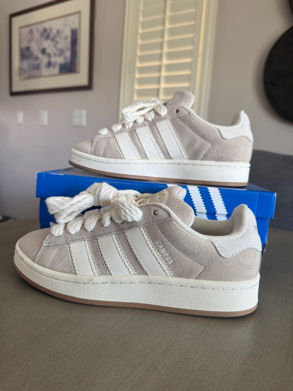 Adidas Sz 6  beige and white suede sneakers